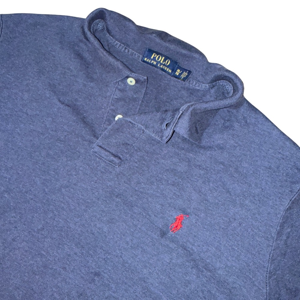 Polo Ralph Lauren Polo Shirt XL Navy Blue Heathered Short Sleeve Red Pony Logo‎